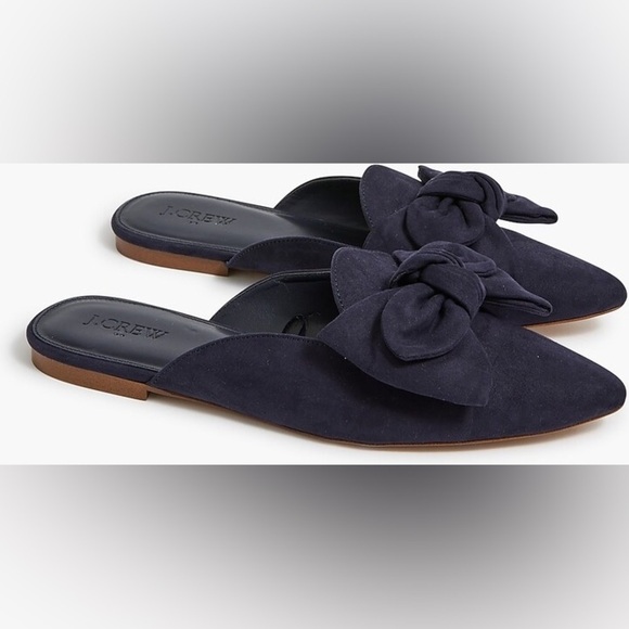 J. Crew Shoes - J. Crew Navy Blue Suedes Bow Mules Size 9